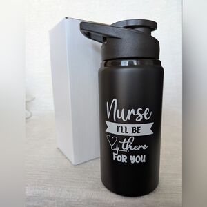 Metal Water Bottle 16oz Black Nurse Themed Black  Flip Lid Never Used